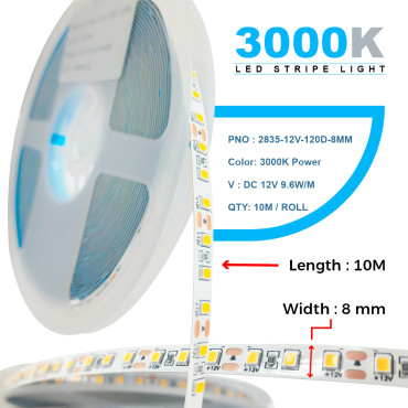 3000K Warm White | LED Strip Light | Power 12V DC 9.6V W/M