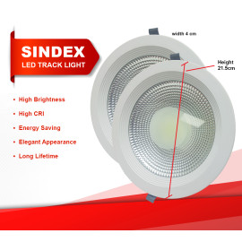 LED COB Downlight - Sindex, 30W MAX Energy Saving LED - 220x55mm Size, Recessed Ceiling Light Fixture – Energy Efficient, High Brightness – White Housing for Home & Commercial Use