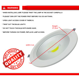 LED COB Downlight - Sindex, 30W MAX Energy Saving LED - 220x55mm Size, Recessed Ceiling Light Fixture – Energy Efficient, High Brightness – White Housing for Home & Commercial Use